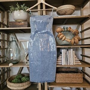 REVOLVE GRLFRND Denim Sequin Strapless Dress Sz XS NWOT